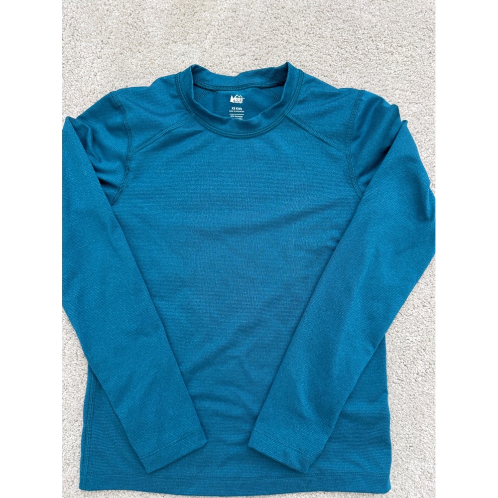 REI Co-op Kids XS Teal Blue Long Sleeve Base Layer Top with Thumbholes
